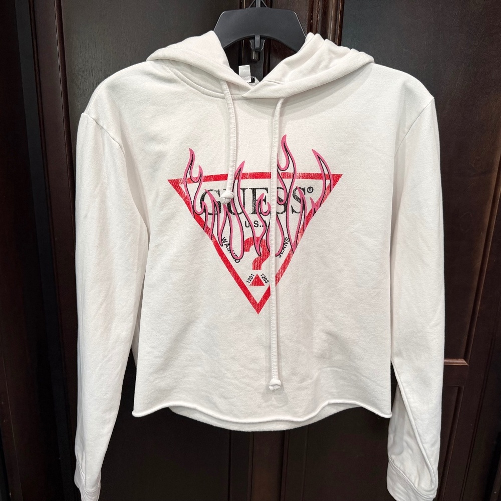 GUESS  CROPPED HOODIE - WHITE